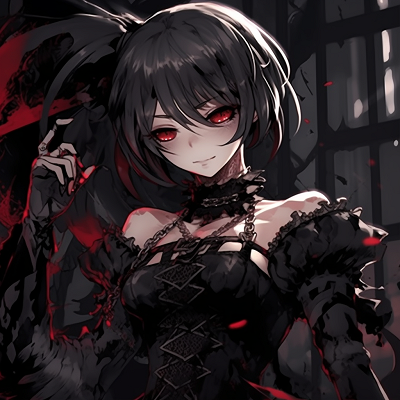 Image For Post | Close-up of a serious-faced, gothic anime girl accented by rich textures and deep color. majestic gothic anime girl pfp - [Gothic Anime PFP Gallery](https://hero.page/pfp/gothic-anime-pfp-gallery)