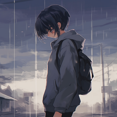 Image For Post | Anime character walking alone on a gray day, muted colors and soft lines. melancholic pfp selections - [Depressed Anime PFP Collection](https://hero.page/pfp/depressed-anime-pfp-collection)