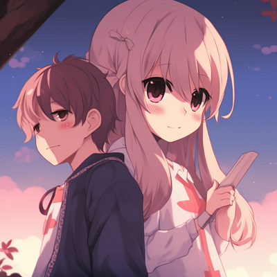 Image For Post | A boy and girl drawn in anime style, posing symmetrically with strong outlines and contrasting tones. matching pfp anime boy and girl - [Matching PFP Anime Gallery](https://hero.page/pfp/matching-pfp-anime-gallery)