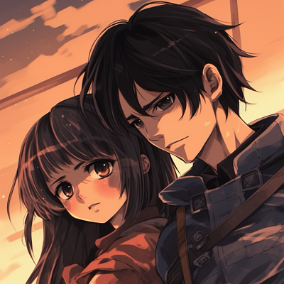 Image For Post | Attack on Titan's Eren and Mikasa, intricate details and soft shading. curated collection of distinctive matching anime pfp for couples - [Boosted Selection of Matching Anime PFP for Couples](https://hero.page/pfp/boosted-selection-of-matching-anime-pfp-for-couples)