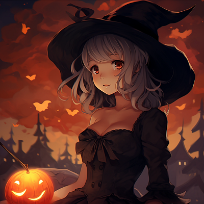Image For Post | Profile view of Kiki, with glowing pumpkins and twilight background. ideas for anime halloween pfp - [Anime Halloween PFP Collections](https://hero.page/pfp/anime-halloween-pfp-collections)