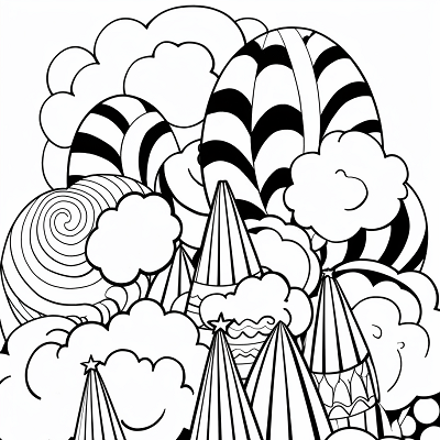 Image For Post Party Hats under a Rainbow - Printable Coloring Page