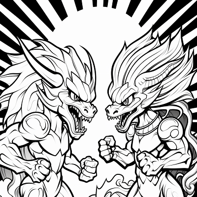 Image For Post | A duel between first Generation Pokemon illustrated with detailed expressions and poses. printable coloring page, black and white, free download - [All Pokemon Drawing Coloring Pages, Kids Fun, Adult Relaxation](https://hero.page/coloring/all-pokemon-drawing-coloring-pages-kids-fun-adult-relaxation)