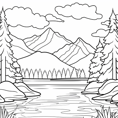 Image For Post Naturescape Tranquil Lake - Printable Coloring Page