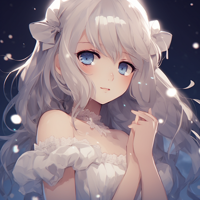 Image For Post | Portrait of a female anime character in a frilly dress, standing under moonlight, cool tones and sparkling effects. unique female anime pfp pfp for discord. - [female anime pfp](https://hero.page/pfp/female-anime-pfp)