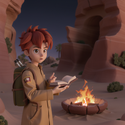 Image For Post Anime, fire, desert oasis, hero, book, scientist, HD, 4K, AI Generated Art