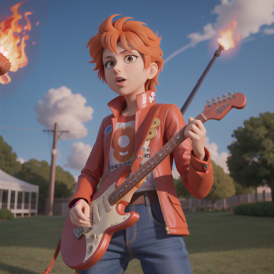 Image For Post Anime, park, electric guitar, queen, hero, fire, HD, 4K, AI Generated Art