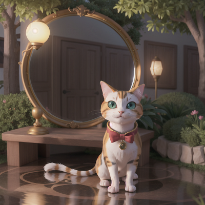 Image For Post Anime, enchanted mirror, cat, lamp, park, ocean, HD, 4K, AI Generated Art