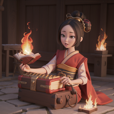 Image For Post Anime, fire, spell book, teleportation device, accordion, geisha, HD, 4K, AI Generated Art