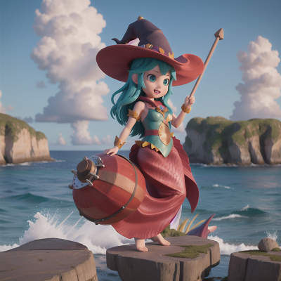 Image For Post Anime, witch, drum, mermaid, rocket, ocean, HD, 4K, AI Generated Art