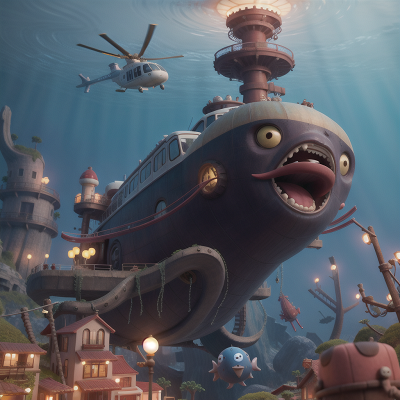 Image For Post Anime, kraken, bus, laughter, underwater city, helicopter, HD, 4K, AI Generated Art