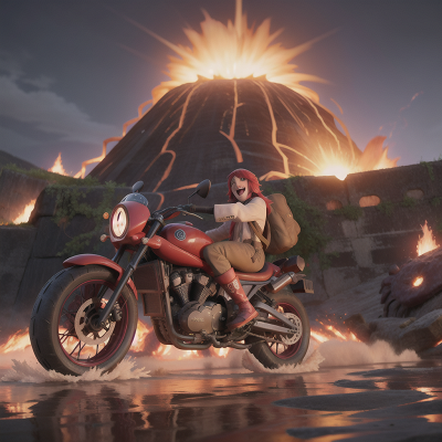 Image For Post Anime, flood, volcanic eruption, laughter, hidden trapdoor, motorcycle, HD, 4K, AI Generated Art