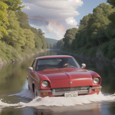 Image For Post Anime, river, car, ghost, rainbow, king, HD, 4K, AI Generated Art