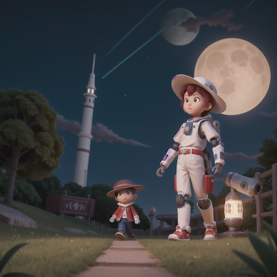 Image For Post Anime, park, robot, hat, moonlight, rocket, HD, 4K, AI Generated Art