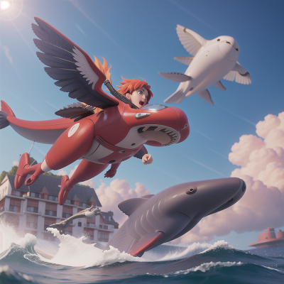 Image For Post Anime, wind, phoenix, island, hovercraft, whale, HD, 4K, AI Generated Art