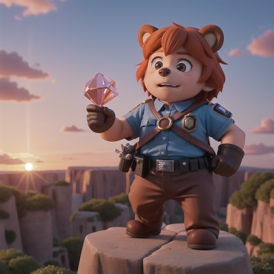 Image For Post Anime, sunset, crystal, hero, bear, police officer, HD, 4K, AI Generated Art