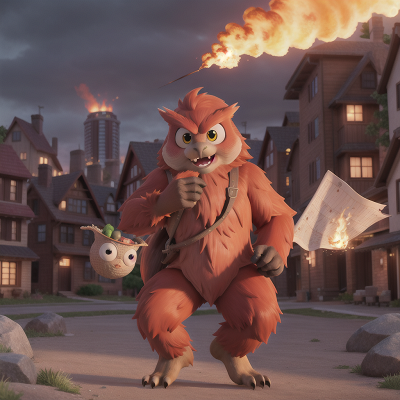 Image For Post Anime, sasquatch, fire, map, city, owl, HD, 4K, AI Generated Art