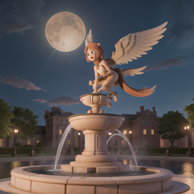 Image For Post Anime, griffin, fountain, clock, moonlight, angel, HD, 4K, AI Generated Art