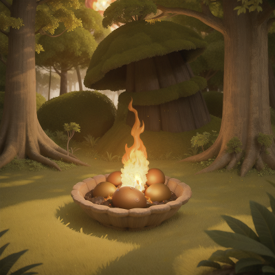 Image For Post Anime, golden egg, forest, camera, volcano, fire, HD, 4K, AI Generated Art