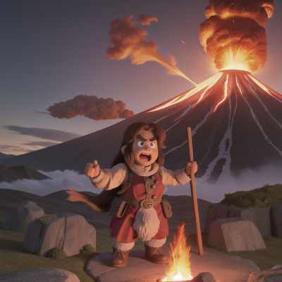 Image For Post Anime, anger, volcano, clock, mountains, dwarf, HD, 4K, AI Generated Art