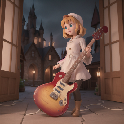 Image For Post Anime, ghostly apparition, hidden trapdoor, fruit market, electric guitar, medieval castle, HD, 4K, AI Generated Art