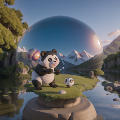 Image For Post Anime, panda, crystal ball, river, surprise, mountains, HD, 4K, AI Generated Art