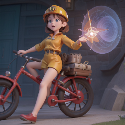 Image For Post Anime, firefighter, bicycle, fairy dust, teleportation device, spell book, HD, 4K, AI Generated Art