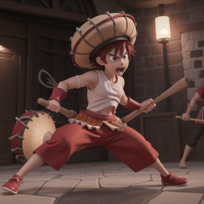 Image For Post Anime, fighting, anger, demon, drum, hat, HD, 4K, AI Generated Art