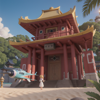 Image For Post Anime, spaceship, helicopter, temple, key, beach, HD, 4K, AI Generated Art