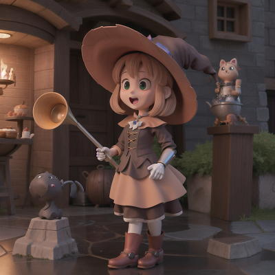 Image For Post Anime, witch's cauldron, trumpet, bakery, robotic pet, drought, HD, 4K, AI Generated Art