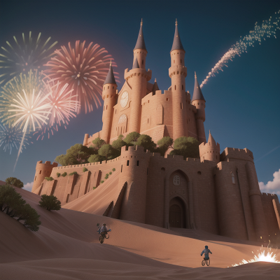 Image For Post Anime, bicycle, desert, fireworks, castle, shield, HD, 4K, AI Generated Art