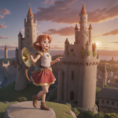 Image For Post Anime, sunset, fairy, energy shield, trumpet, medieval castle, HD, 4K, AI Generated Art
