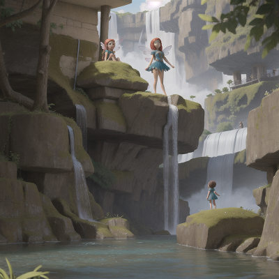 Image For Post Anime, waterfall, cyborg, tower, swimming, fairy, HD, 4K, AI Generated Art