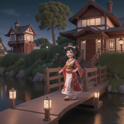 Image For Post Anime, island, laughter, haunted mansion, geisha, bridge, HD, 4K, AI Generated Art