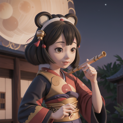 Image For Post Anime, flute, moonlight, panda, telescope, geisha, HD, 4K, AI Generated Art