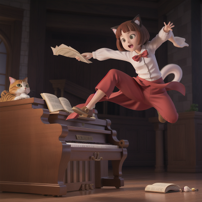 Image For Post Anime, cat, ancient scroll, jumping, piano, ghost, HD, 4K, AI Generated Art