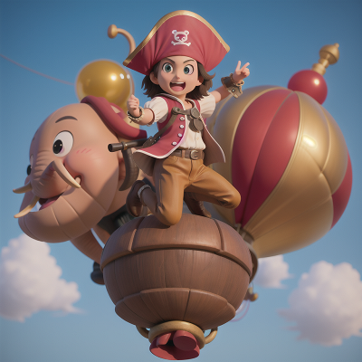 Image For Post Anime, pirate, jumping, balloon, elephant, teleportation device, HD, 4K, AI Generated Art