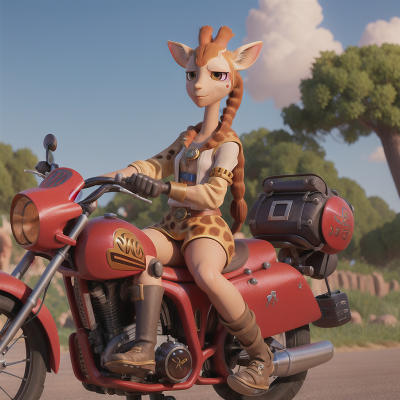 Image For Post Anime, queen, mechanic, cursed amulet, giraffe, motorcycle, HD, 4K, AI Generated Art