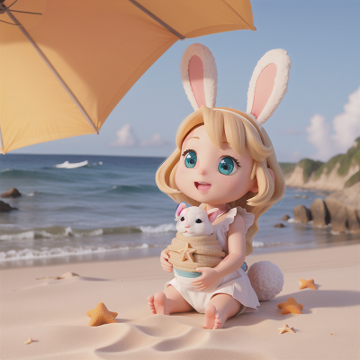 Image For Post Anime, stars, rabbit, beach, farmer, ocean, HD, 4K, AI Generated Art