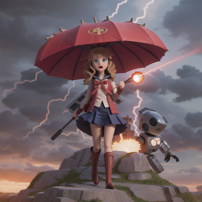 Image For Post Anime, thunder, school, umbrella, force field, robot, HD, 4K, AI Generated Art