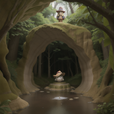 Image For Post Anime, cave, wizard's hat, forest, statue, ghost, HD, 4K, AI Generated Art