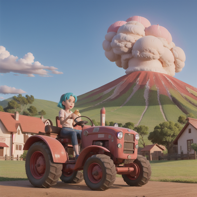 Image For Post Anime, ice cream parlor, tractor, village, volcano, flying, HD, 4K, AI Generated Art