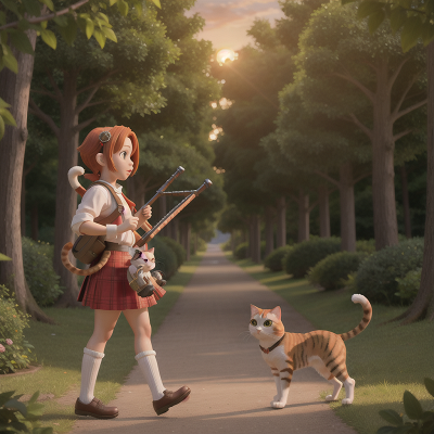 Image For Post Anime, sunset, bagpipes, cat, forest, ancient scroll, HD, 4K, AI Generated Art