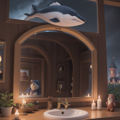 Image For Post Anime, enchanted mirror, whale, bear, village, castle, HD, 4K, AI Generated Art