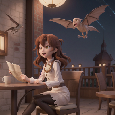 Image For Post Anime, romance, coffee shop, moonlight, pterodactyl, map, HD, 4K, AI Generated Art