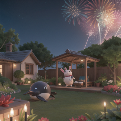 Image For Post Anime, knight, whale, garden, rabbit, fireworks, HD, 4K, AI Generated Art