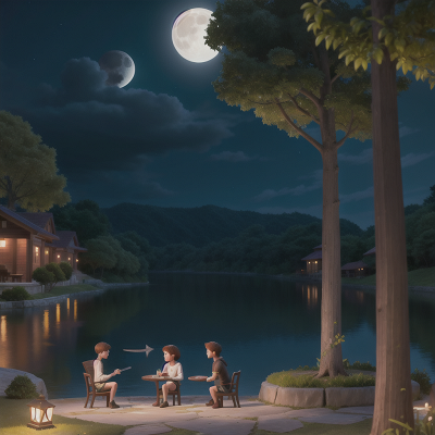 Image For Post Anime, coffee shop, moonlight, sword, fish, park, HD, 4K, AI Generated Art