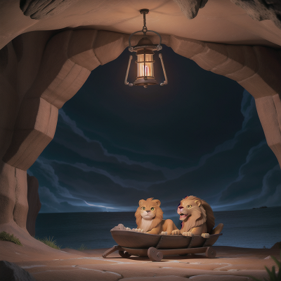 Image For Post Anime, sled, cave, lamp, storm, lion, HD, 4K, AI Generated Art