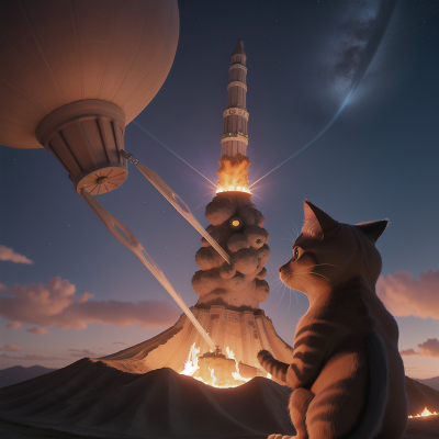 Image For Post Anime, cat, surprise, space, tower, volcano, HD, 4K, AI Generated Art