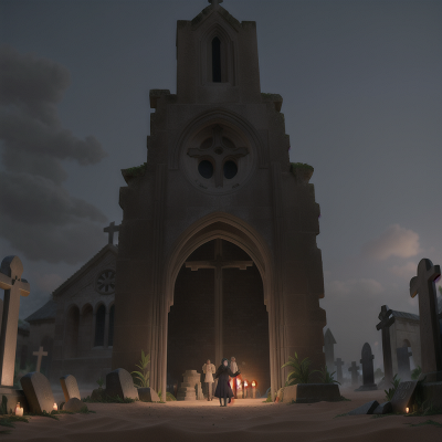 Image For Post Anime, betrayal, haunted graveyard, cathedral, market, sandstorm, HD, 4K, AI Generated Art